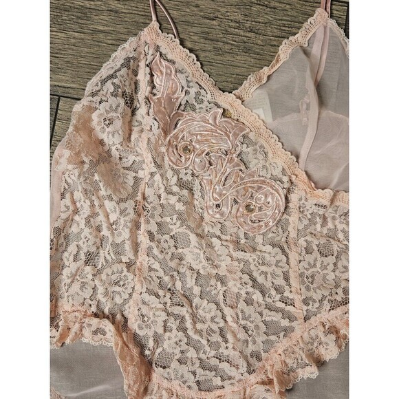 Victoria's Secret Vintage Gold Label 90's Chiffon & Lace Pink Teddy Small - Picture 3 of 7